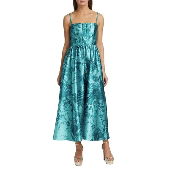 Monique Lhuillier | Dresses | Ml Monique Lhuillier Floral Satin Midi Dress  | Poshmark
